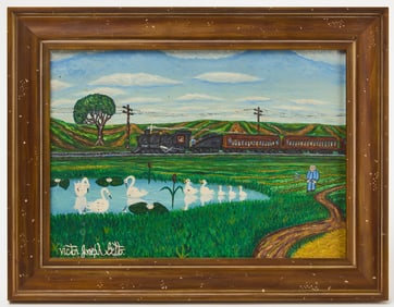Victor Joseph Gatto - Train with Swans and Farmer