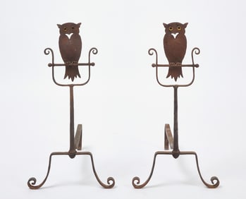 Pair of Owl Andirons - Cahill Iron Works