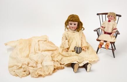 Two Signed Bisque Head Dolls And Accessories