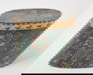 Wallpaper Hat Box: Wallpaper covered hat box. New England, circa 1840. H 10-1/8 in.&nbsp;L 13-1/2 in.&nbsp;W 10-3/4 in.&nbsp; Condition: Excellent original condition with age-appropriate surface wear especially on the p