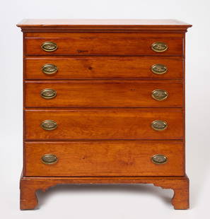 Chippendale Chest: Chippendale chest with&nbsp;five drawers. American, circa 1800. H 44 in. W 41-1/2 in. D 19 -1/4 in.&nbsp; Condition:&nbsp; Refinished. Otherwise original with minor imperfections as expected. Link for