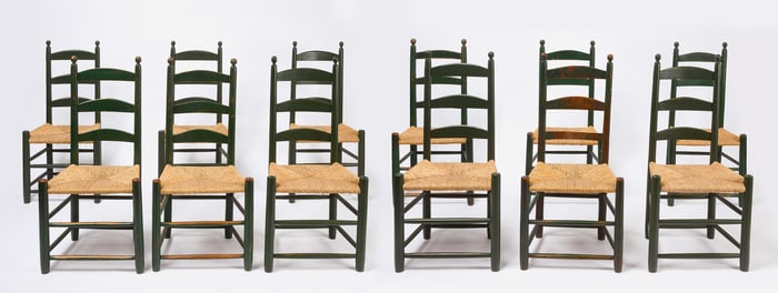 Twelve Painted Ladderback Side Chairs stamped 'Farrow'