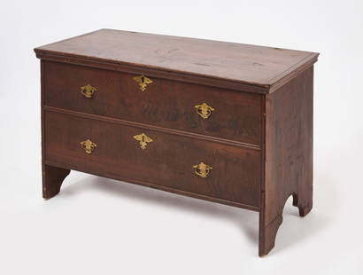 Small Early Blanket Chest: Blanket chest with two false drawers in front. Double arch molding. Old paint-decoration. American, circa 1760. H 21-1/2 in. W 36 in. D 17-1/4 in. Condition: Minor imperfections. Link to hi