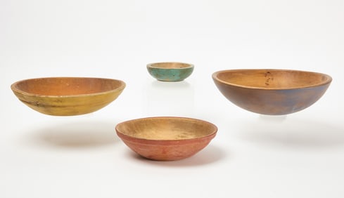 Four Painted Wooden Bowls