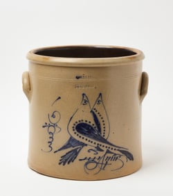 S. Hart Stoneware Crock with Pair of Lovebirds