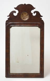 Queen Anne Mirror: Queen Anne mirror. American, 18th century. Overall: H 21-1/2 in. W 11-1/4 in. Mirror: H 13-1/2 in. W 8-3/4 in. Condition: Mirror replaced around 1924. Small chip off one ear top of mirror. Link to hig