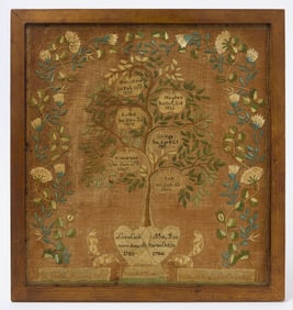 Family Tree Record Needlework on Silk - Lock Family