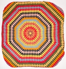 Radiating Star Quilt Top and Quilt with Roses