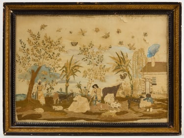 Needlework Farm Scene with Insects