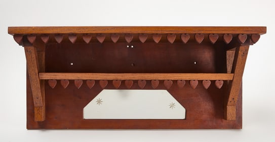 Folk Art Wall Shelf with Carved Hearts