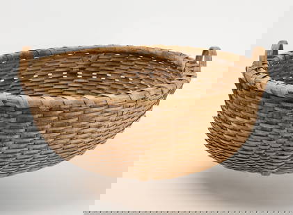 Handled Gathering Basket: Gathering basket with two handles. New England, late 19th century. H 8-3/4 in. D 23 in. Condition: No damage noted.