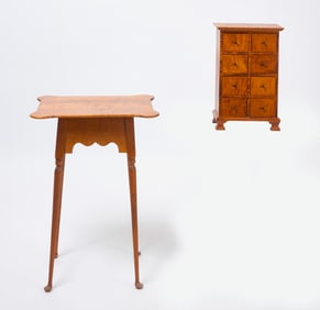 Tiger Maple Apothecary Drawers and Porringer Table