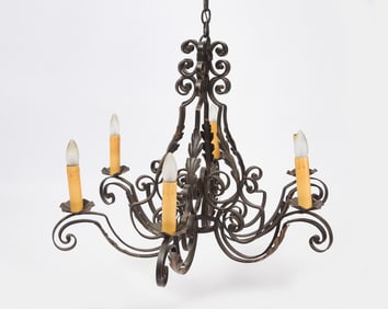 Wrought Iron Six-Light Chandelier