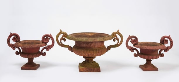 Three Cast Iron Urns