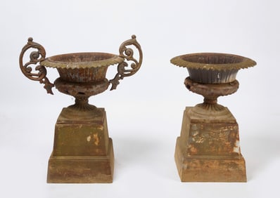 Two Cast Iron Urns