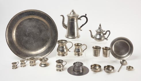 Eighteen Pieces of Antique Pewter