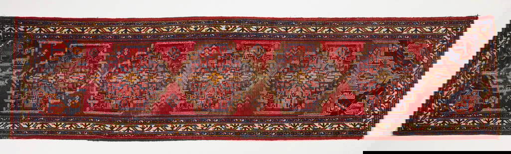 Persian  Runner Carpet: Persian runner carpet. Cira 1930. L 144 in W 37-3/4 in. Condition: Good condition&nbsp;with minor imperfections. Link for high-res images:&nbsp;https://www.dropbox.com/scl/fo/yyw6cjzdvqdm732rqx2kt/AA0