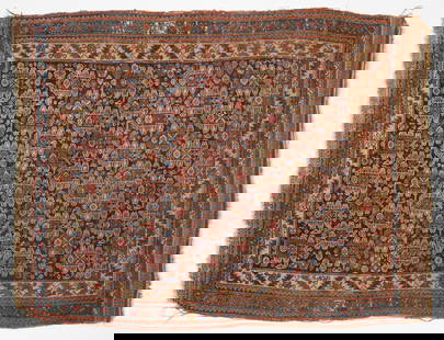 Persian Rug: Persian rug. 19th century. L 54 in. W 49 in. Condition: Overall even wear. Link to high-res images:&nbsp;https://www.dropbox.com/scl/fo/4cis6yerar0cwj9on7eje/ACKJd8BpW4kws6HgTbPFb30?rlkey=1hbosto3urrl