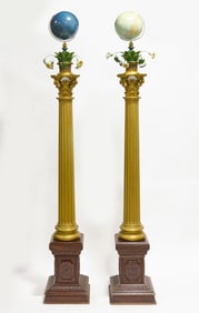 Pair of Masonic Lodge Columns with Globes