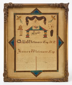 Masonic Nova Scotia Memorial Fraktur Watercolor