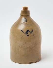 Masonic Decorated Stoneware Jug