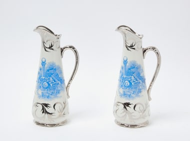 Pair of Thos Maddock Masonic Pitchers - Cloud Lodge