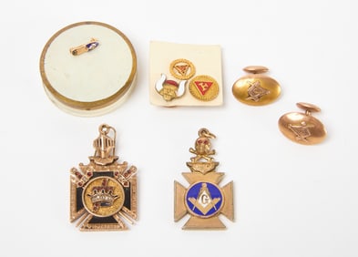 Group of Masonic Pins and Medals with Gold and Gold-Filled