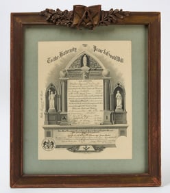 Masonic Carved Frame with Third Degree Certificate