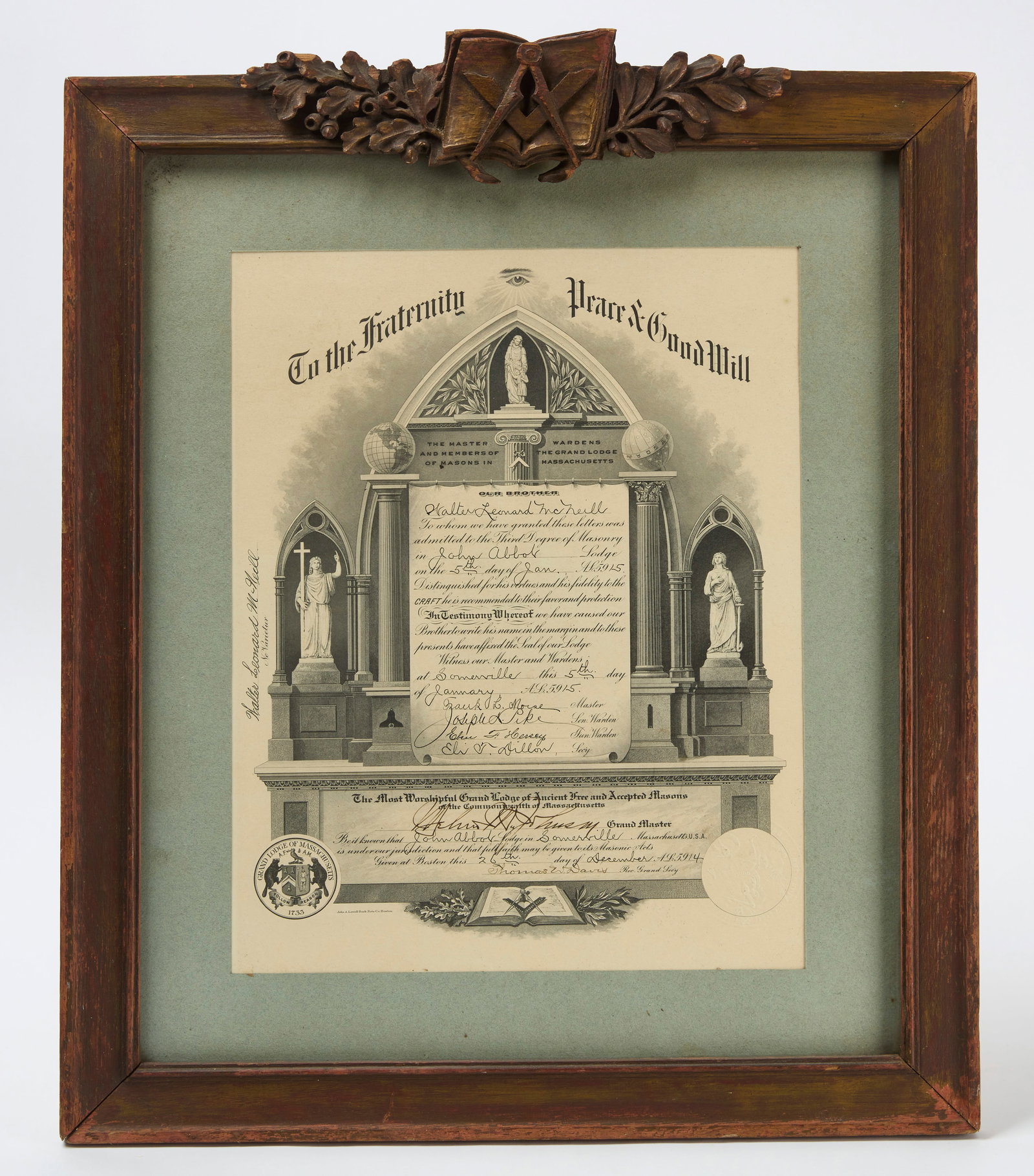 Masonic Carved Frame with Third Degree Certificate (1 of 4)
