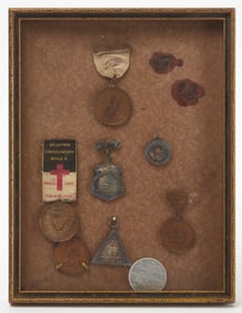 Framed Series of Masonic Medals and Wax Seals