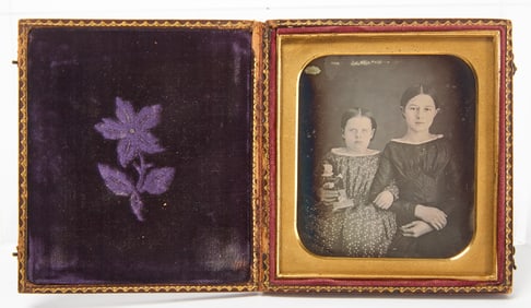 Quarter Plate Daguerreotype Portrait of Two Sisters with Toy