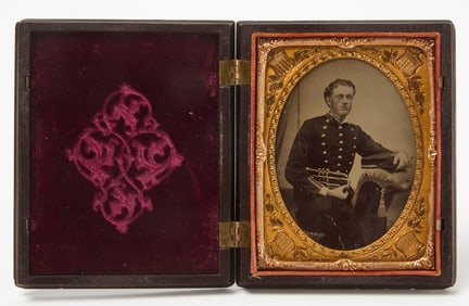 Quarter Plate Tintype of a Musician in Uniform