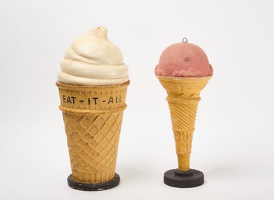 Two Paper Mache Ice Cream Advertising Displays