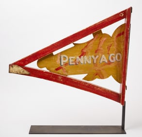 Penny A Go Slot Machines Figural Pennant Sign