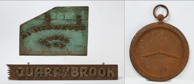 Pocket Watch Sign, Quarrybrook Sign, and Annieheuse Music Box
