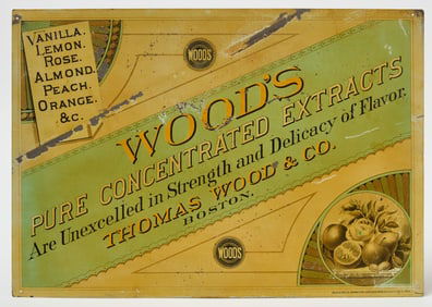 Wood's 'Pure Concentrated Extracts' Tin Lithograph Sign