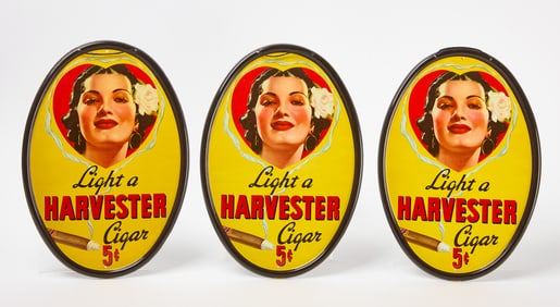 Three Harvester Cigar Button Signs