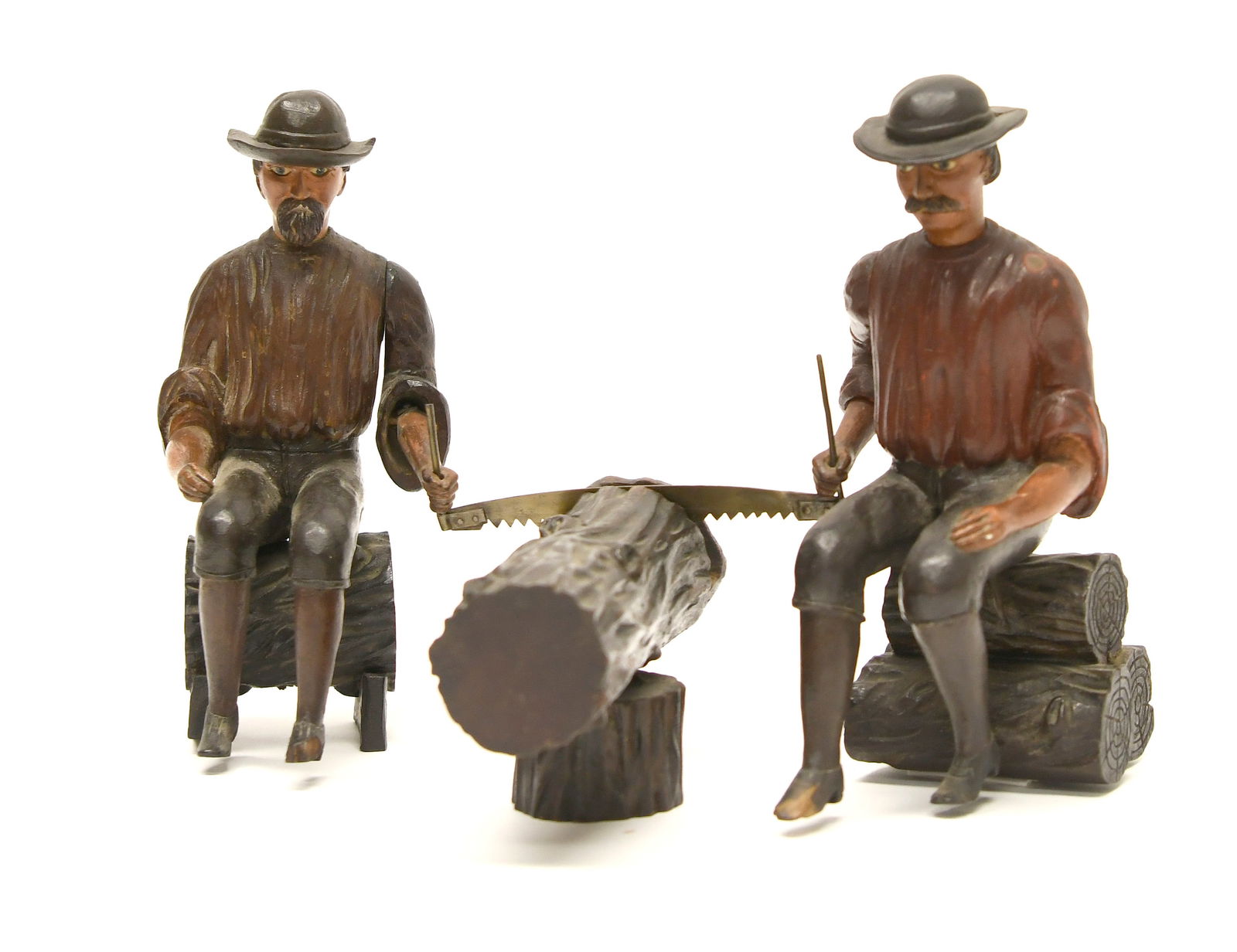 Folk Art Carvings of Two Men Sawing a Log (1 of 3)