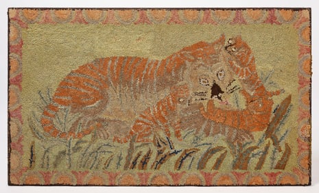 Hooked Rug with Tiger and Cubs