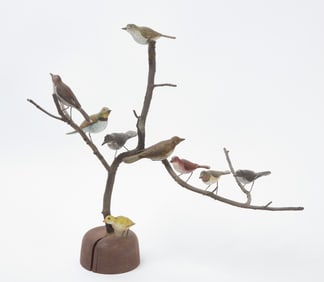 Carved and Painted Bird Tree