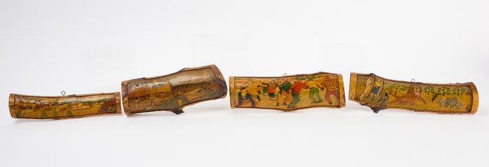 Four Relief Carved and Painted Half-Logs