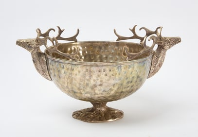 Hammered Punch Bowl with Stag Handles
