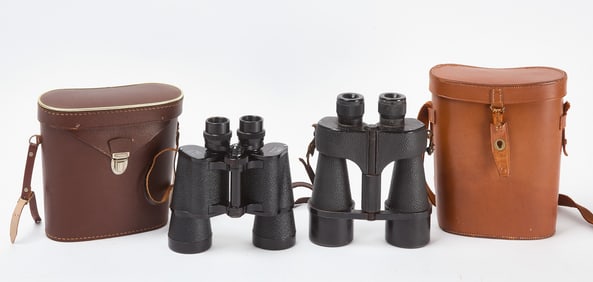 Two Pair of Binoculars in Leather Cases