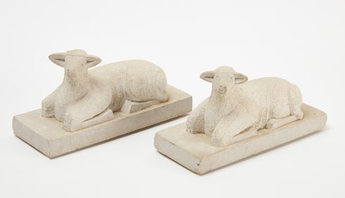 Pair of Stone Carved Lambs