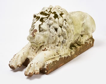 Painted Cast Iron Garden Lion