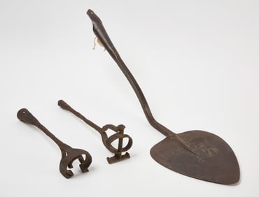 Two Early Branding Irons and a Turfing Spade
