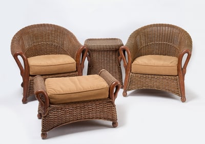 Set of Woven Wicker Furniture with Swan Arms