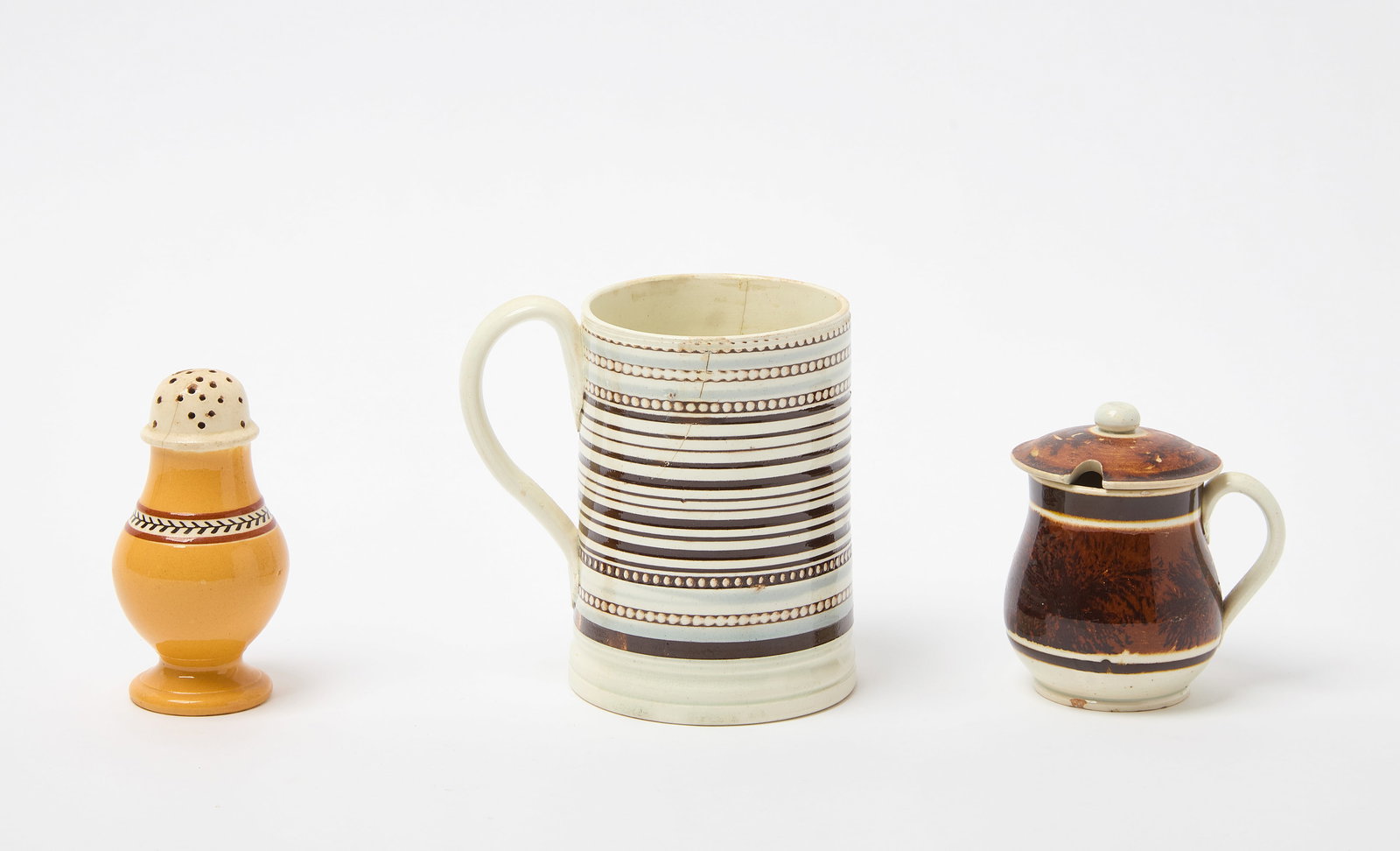 Group of Mochaware Cup, Pepper Pot, and Sugar (1 of 8)