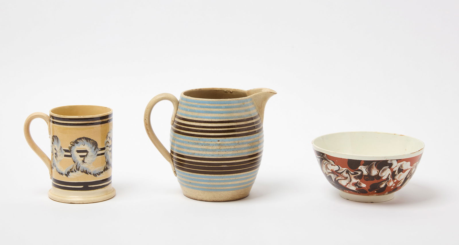 Mochaware Pitcher, Cup, and Bowl (1 of 4)