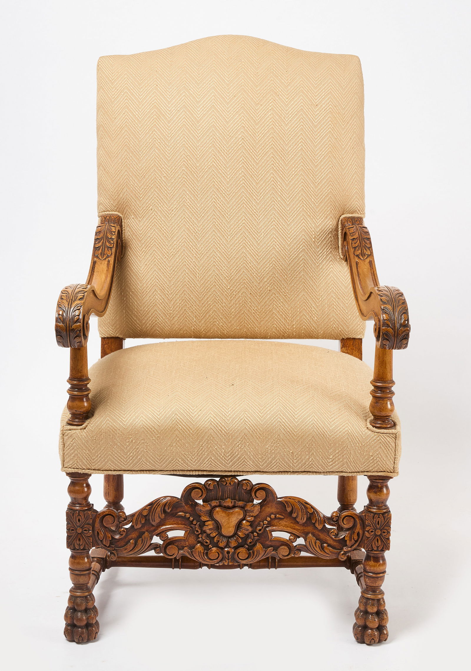 Carved Antique Walnut Armchair: Carved walnut armchair. Italian, 18th-19th century. H 47 in. W 26 in. D 28 in. SH 20 in. Link for high-res images: https://www.dropbox.com/scl/fo/egp90ut0psoau95yi7fso/AOM93o7daGWiYum6gPhJrcw?rlk